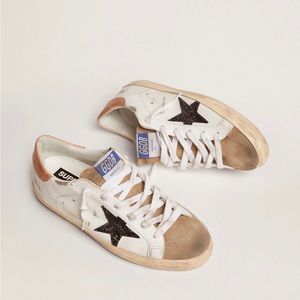 GGDB SuperStar sneakers with black glitter star & old-rose leather heel …